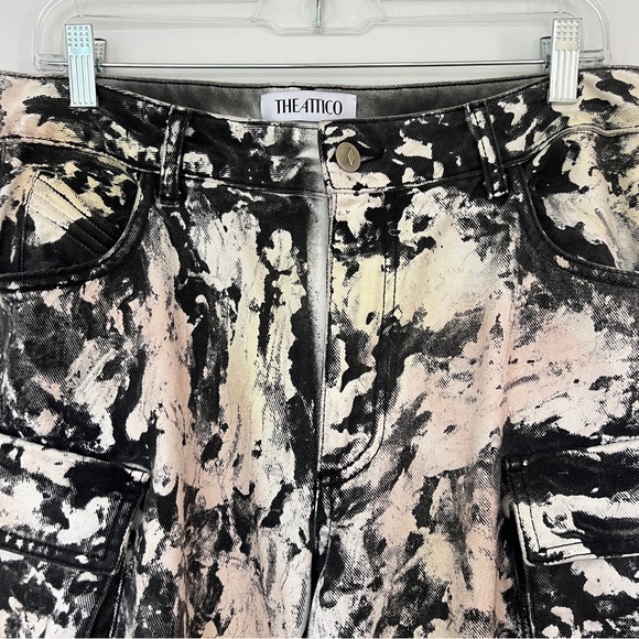 The Attico Fern black cream white abstract camo print wide leg cargo jean pants - Picture 3 of 16